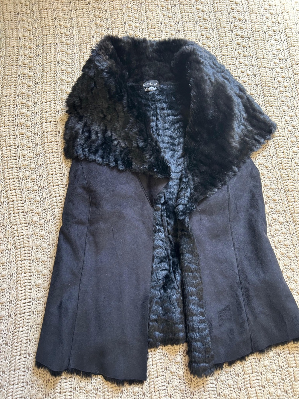 bebe Black Faux Fur Jacket with Plush Texture